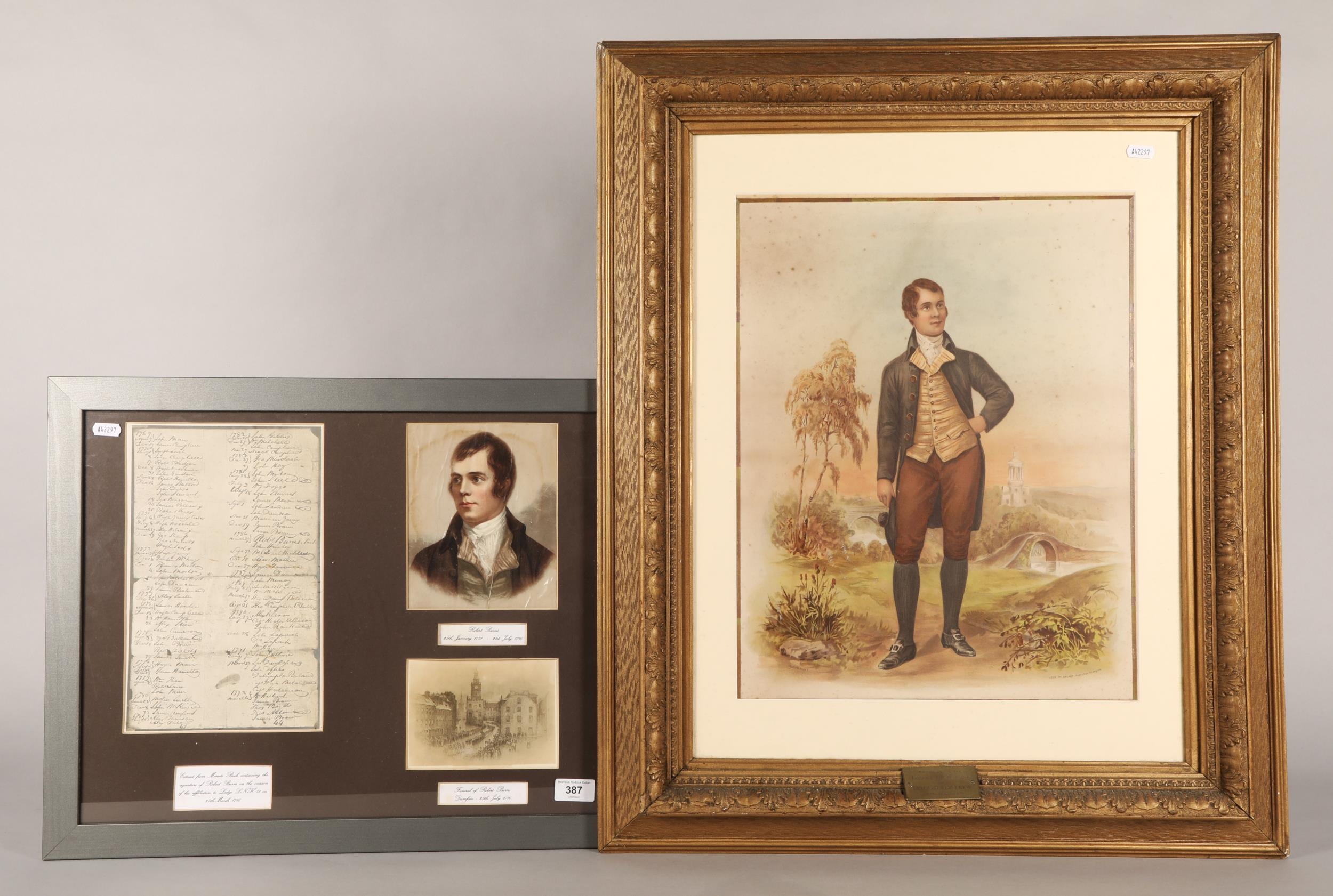 Framed portrait of Robert of Burns presented to Lodge LKN No.51 by Bro ...