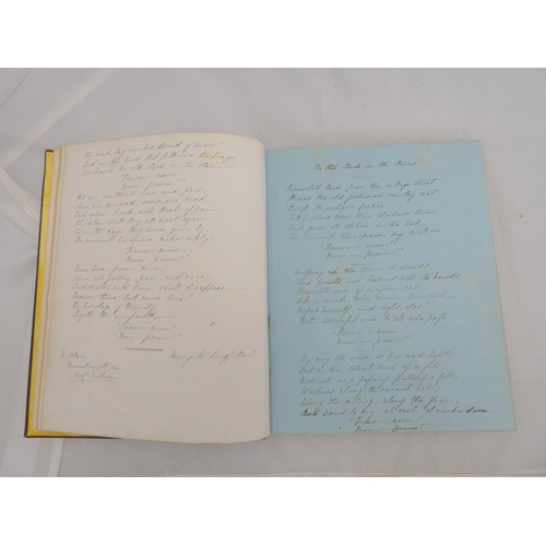 223 - VICTORIAN ALBUM.  Approx. 75 leaves, part filled only, with 19pp of verse, a pencil sketch, hand col... 