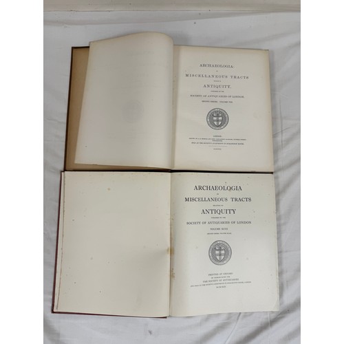 210 - SOCIETY OF ANTIQUARIES.  Archaeologia. 5 various vols. Illus. Quarto. Orig. red cloth. Lib. labels t... 