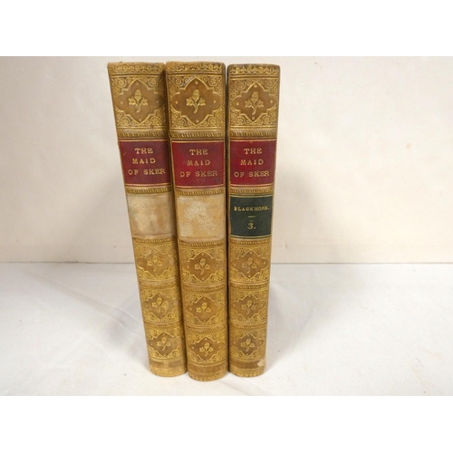 202 - BLACKMORE R. D.  The Maid of Sker. 3 vols. Half calf, marbled endpapers & edges, gilt backs, lac... 