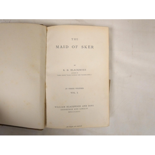 202 - BLACKMORE R. D.  The Maid of Sker. 3 vols. Half calf, marbled endpapers & edges, gilt backs, lac... 