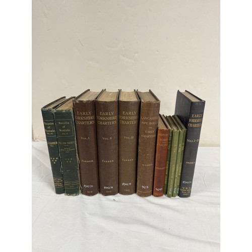 211 - FARRER WILLIAM.  Early Yorkshire Charters. 3 vols. plus Index vol. Orig. dark cloth. Lib. labels to ... 