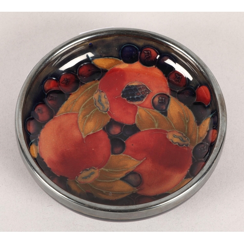 17 - Moorcroft pomegranate dish with EPNS rim, 13cm diameter&nbsp;