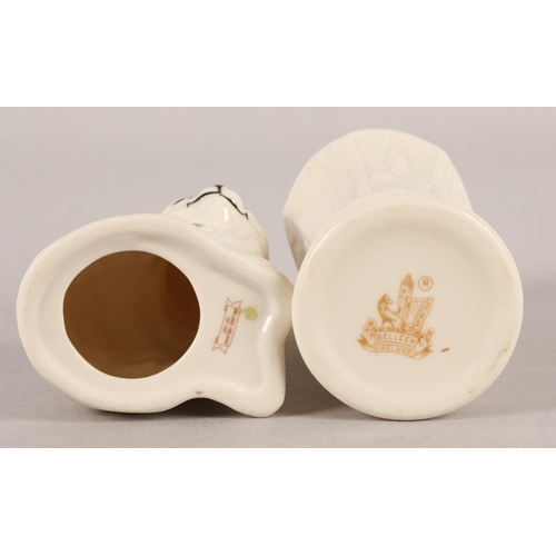 18 - Collection of Belleek ware to include bowl, posy vase, lidded pot, and cat figure (4)