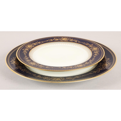 27 - Bernaudaud Limoges, blue and gold Fleurs Imperiales pattern dinner set