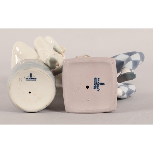 5 - Two Lladro figures to include Harlequin Boy on block with letter 'B' no.5076, and Girl with Hat no.1... 