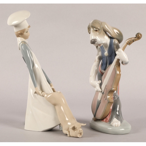 6 - Two Lladro figures to include 'Dog Playing Bass Fiddle' no.1154, and 'Cook in Trouble' no.4608 (2)