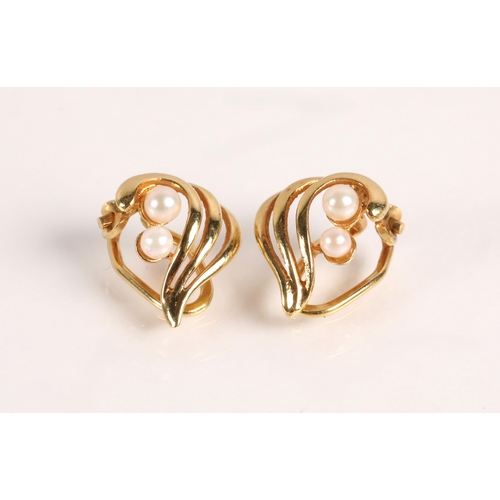54 - Pair 9ct gold clip on earrings set with seed pearls, gross weight 2g