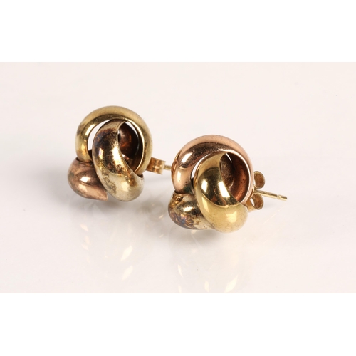 57 - Pair 9ct gold tri-colour knot earrings, gross weight 2.3g