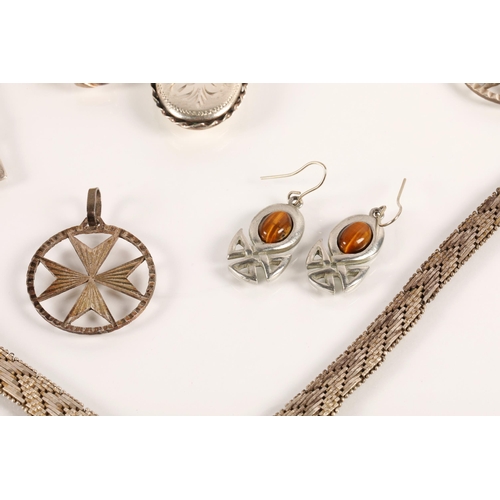 62 - Silver and white metal jewellery to include necklaces, Maltese Cross pendants, earrings, brooches, l... 