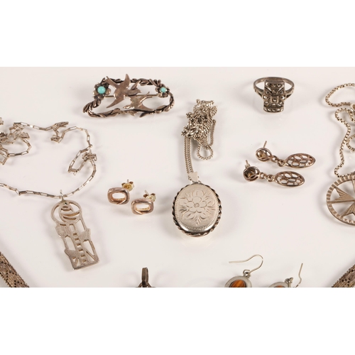 62 - Silver and white metal jewellery to include necklaces, Maltese Cross pendants, earrings, brooches, l... 