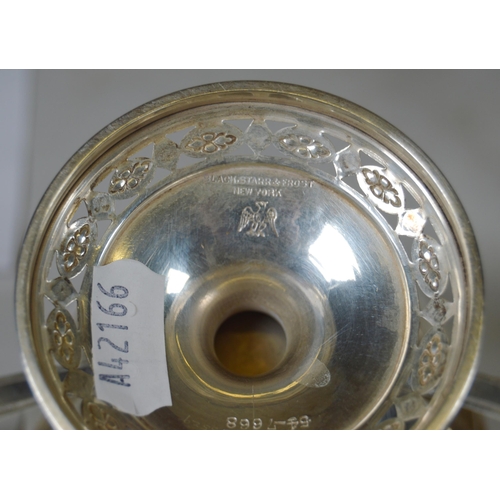 1 - USA sterling silver neo-classical design sugar bowl and cover, with twin acanthus and scroll handles... 