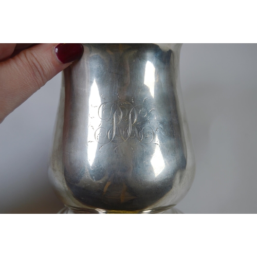 8 - Early George II silver baluster mug with later initials and wreath, maker IS, 1729, 11.5cm high, 331... 