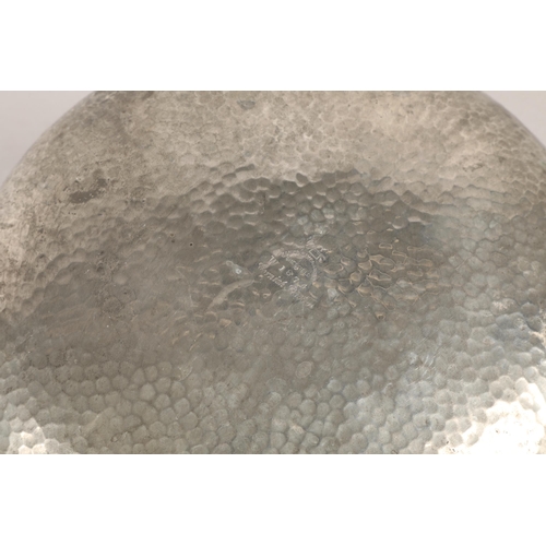 15 - Hammered pewter dish in the Arts & Crafts style with twin handles on four feet