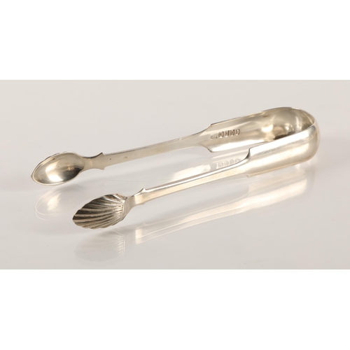 18 - Castle Douglas or Dumfries Scottish Provincial Silver, a pair of sugar tongs with shell bowls by Ada... 
