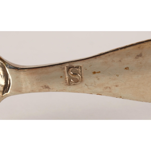 45 - Greenock Scottish Provincial Silver, a pair of silver sugar tongs with scallop shell bowls by James ... 