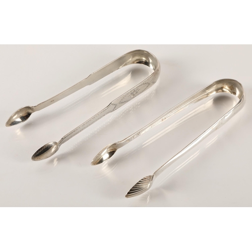 46 - Greenock Scottish Provincial Silver, a pair of silver sugar tongs with scallop shells bowls by James... 