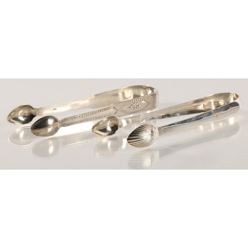 46 - Greenock Scottish Provincial Silver, a pair of silver sugar tongs with scallop shells bowls by James... 