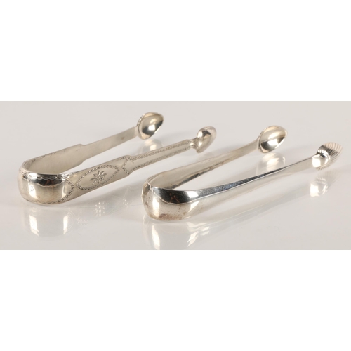 46 - Greenock Scottish Provincial Silver, a pair of silver sugar tongs with scallop shells bowls by James... 