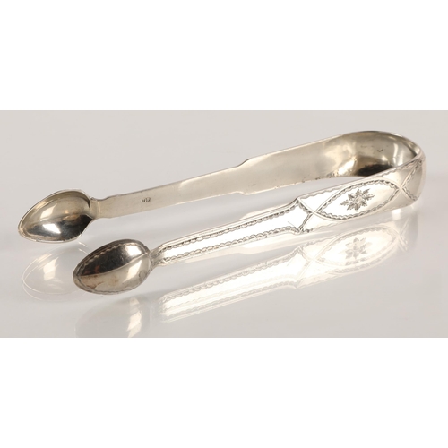 46 - Greenock Scottish Provincial Silver, a pair of silver sugar tongs with scallop shells bowls by James... 