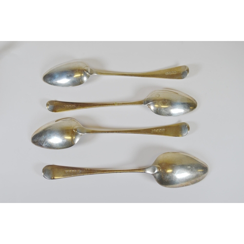15 - Two Regency silver tablespoons with fiddle stems, London 1803 and 1806, another two Georgian silver ... 