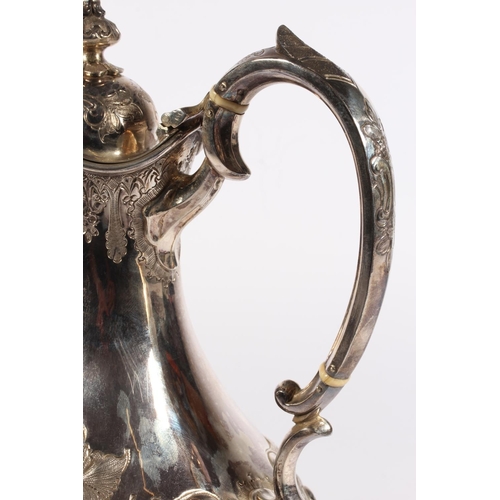 200U - Victorian silver four piece tea service of bullet and pear shape decorated in the Rococo manner with... 