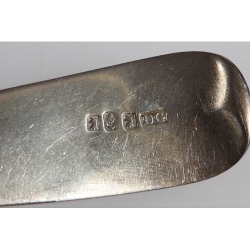 25A - Dumfries Scottish Provincial silver tablespoon of fiddle pattern by David Gray, [unicorn] [fouled an... 