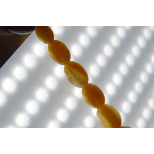 65 - String of Baltic translucent amber beads, c. early 20th century, comprising sixty-two graduated oval... 