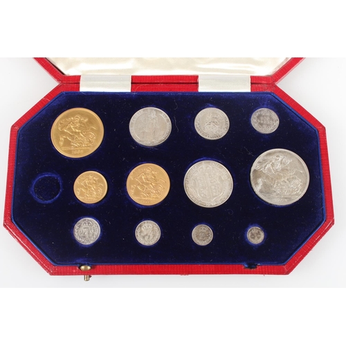 1718 - UNITED KINGDOM King Edward VII (1901-1910) specimen coin set 1902 comprising gold five pound, gold d... 