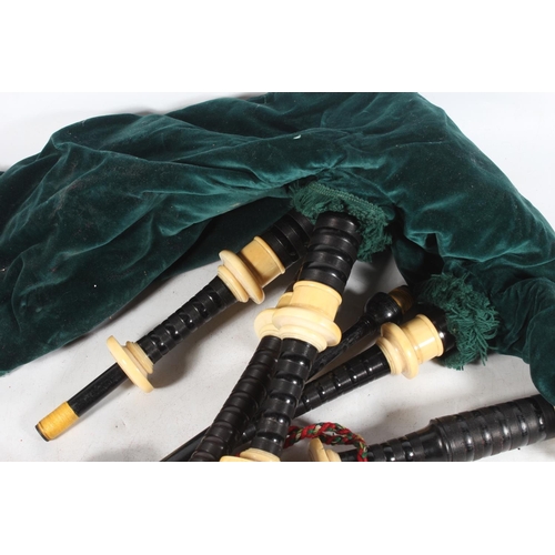 1895 - Set of Scottish bagpipes with ivory knops, the chanter stamped 'R G LAWRIE .... REGAL', in hinge top... 