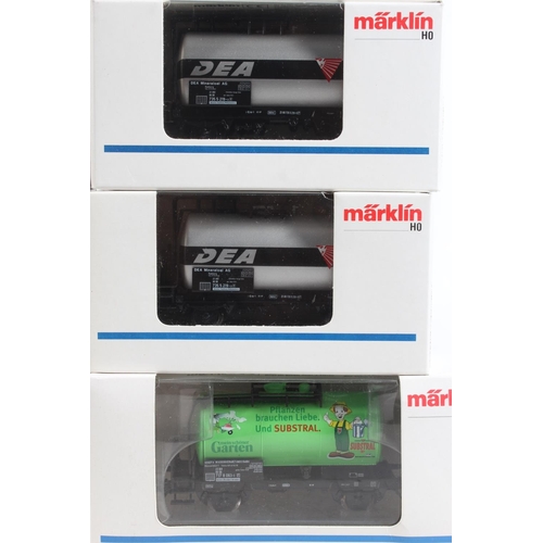 1053 - Marklin of Germany HO scale model railways rolling stock tankers to include 4750 Dea x2, 4871 Mex Ph... 