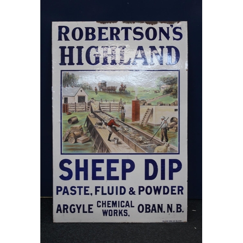 1400 - Vintage advertisement enamel metal sign 'Robertson's Highland Sheep Dip Paste, Fluid and Powder, Che... 