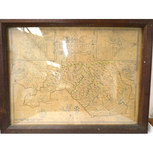 1 - SPEED JOHN.&nbsp;&nbsp;Glamorgan Shyre. Hand col. eng. map. Vignette plans of Cardyfe & Llandaff... 