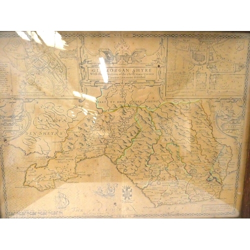 1 - SPEED JOHN.&nbsp;&nbsp;Glamorgan Shyre. Hand col. eng. map. Vignette plans of Cardyfe & Llandaff... 