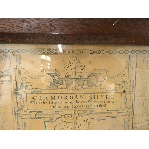 1 - SPEED JOHN.&nbsp;&nbsp;Glamorgan Shyre. Hand col. eng. map. Vignette plans of Cardyfe & Llandaff... 