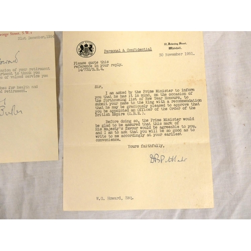 32 - Politics.  Group of 6 typescript letters incl. 2 signed by Rab Butler (1952 & 1954) with memoria... 