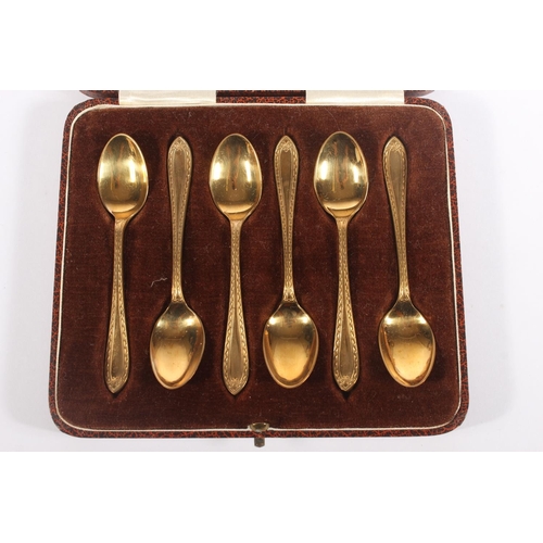 Cased set of six gilt metal teaspoons, marked to back 'Auphir', in ...