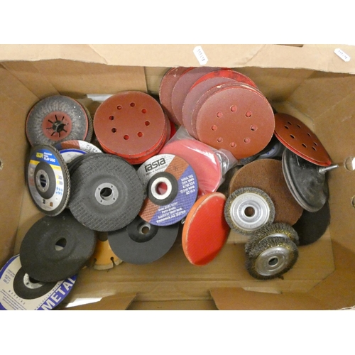 Large box of grinding, sanding and polishing discs.