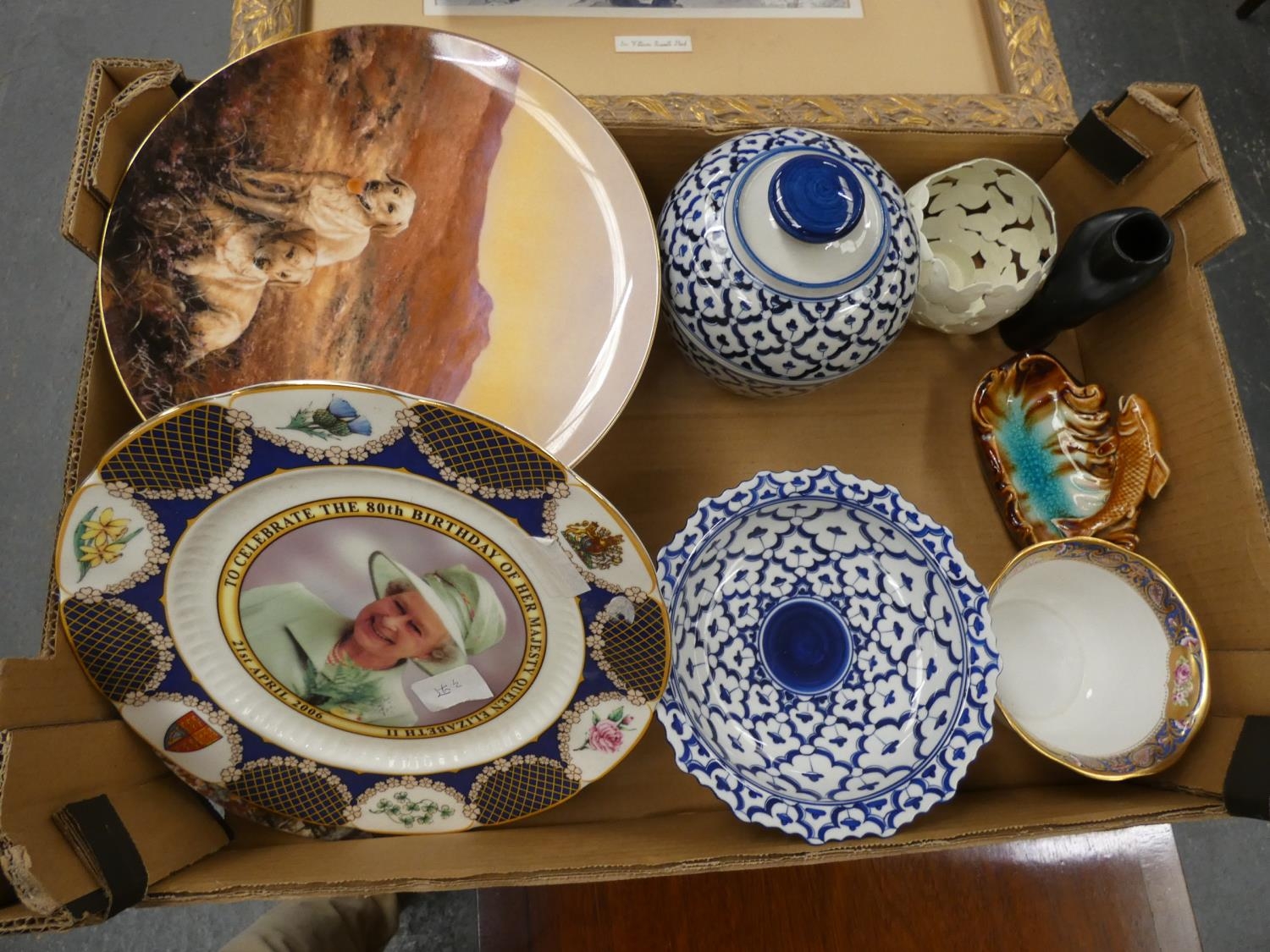 Two boxes of various collector's crockery.