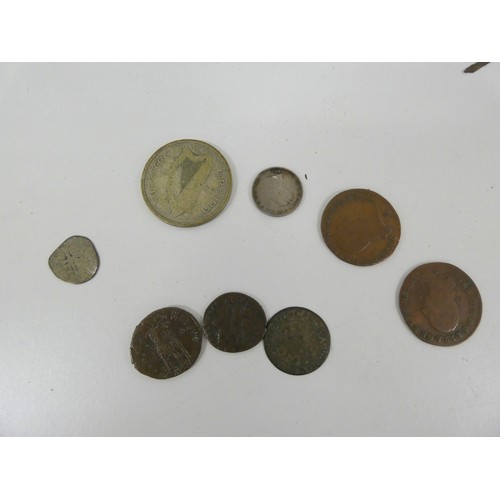 Small bag of coins to include hammered silver coin, Middle East coins etc.