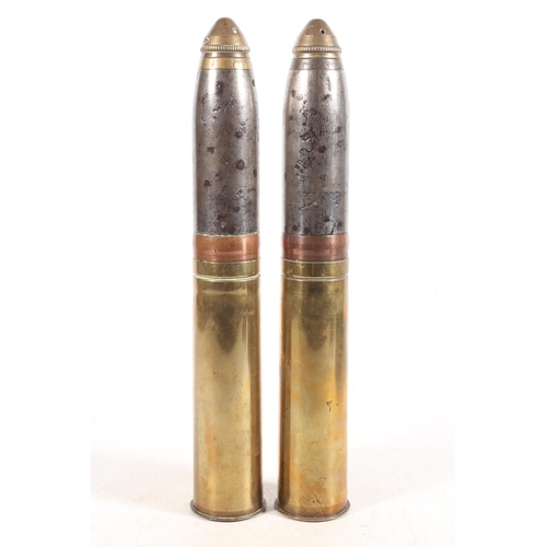 Pair of WWI two pounder mortar shells, dated 1915, 30cm high.