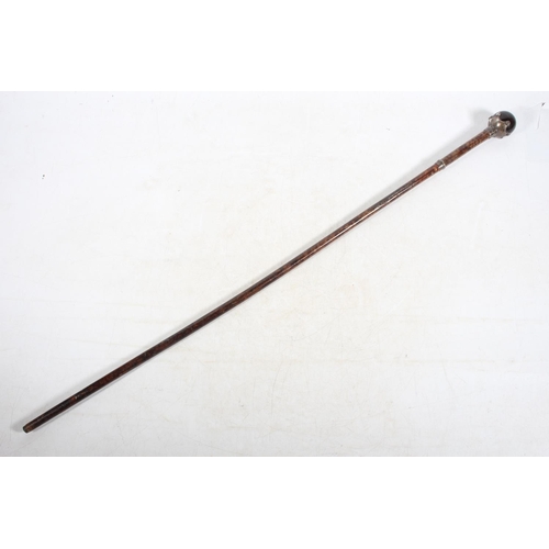 Silver mounted swagger stick with banded agate sphere finial, 80cm long.