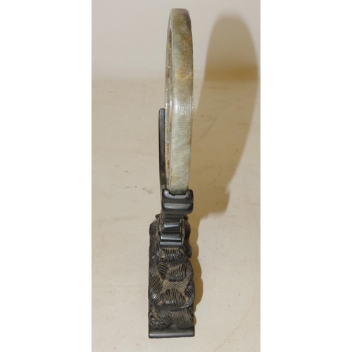 191 - Chinese nephrite jade bi-disc rotating Buddhist prayer wheel, with all over incised symbols and rais... 