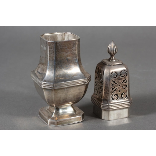 15 - Geo V silver sugar castor of typical form, DU Co, Birmingham, 1932, 155g and a Victorian silver hing... 