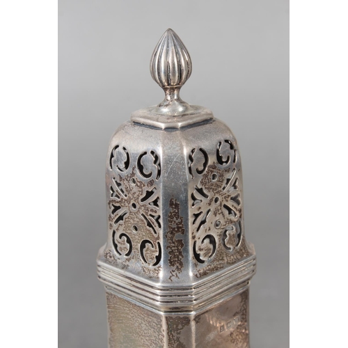 15 - Geo V silver sugar castor of typical form, DU Co, Birmingham, 1932, 155g and a Victorian silver hing... 