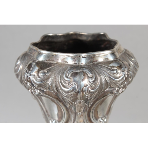 16 - Victorian silver vase with heavy repouss&eacute; decoration, with filled base, Walker & Hall, Sh... 