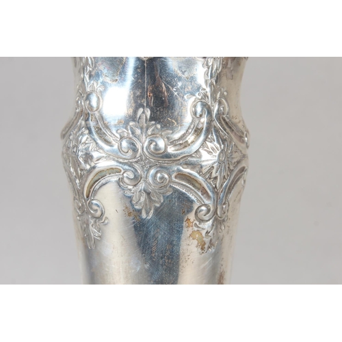16 - Victorian silver vase with heavy repouss&eacute; decoration, with filled base, Walker & Hall, Sh... 