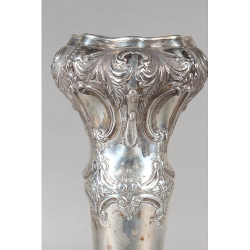 16 - Victorian silver vase with heavy repouss&eacute; decoration, with filled base, Walker & Hall, Sh... 