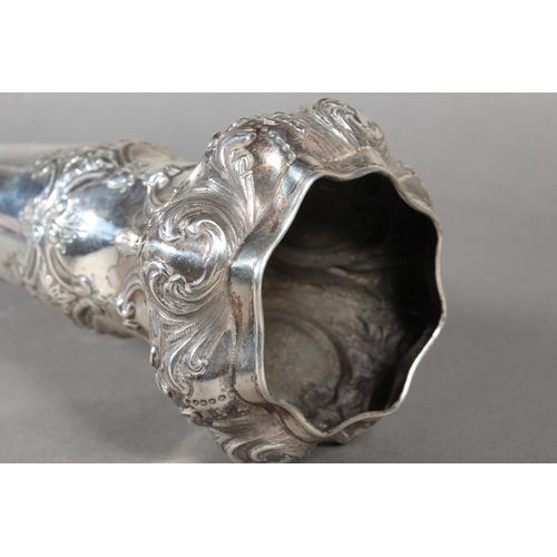 16 - Victorian silver vase with heavy repouss&eacute; decoration, with filled base, Walker & Hall, Sh... 