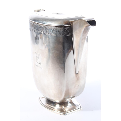 2 - George VI silver hot water pot, initialled M, no handle present,&nbsp;Frank Cobb & Co Ltd, Sheff... 
